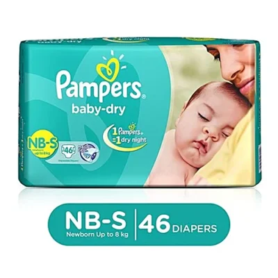 Pampers Baby-Dry Disposable Diapers – NB-S, Up to 8 kg, 46 pcs